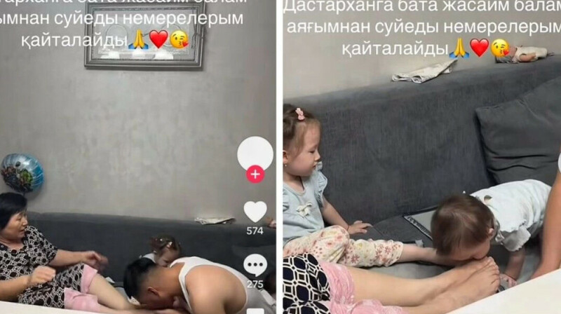 «Шектен шығу»: Баласы мен немересіне аяғын сүйгізген әженің әрекеті талқыға түсті
